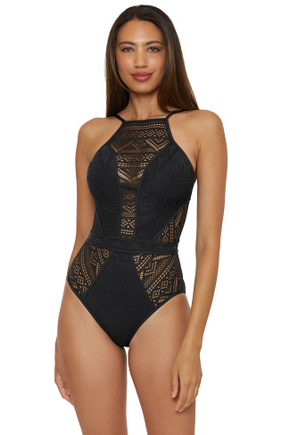 BLACK Makayla High Neck One Piece Swimsuit