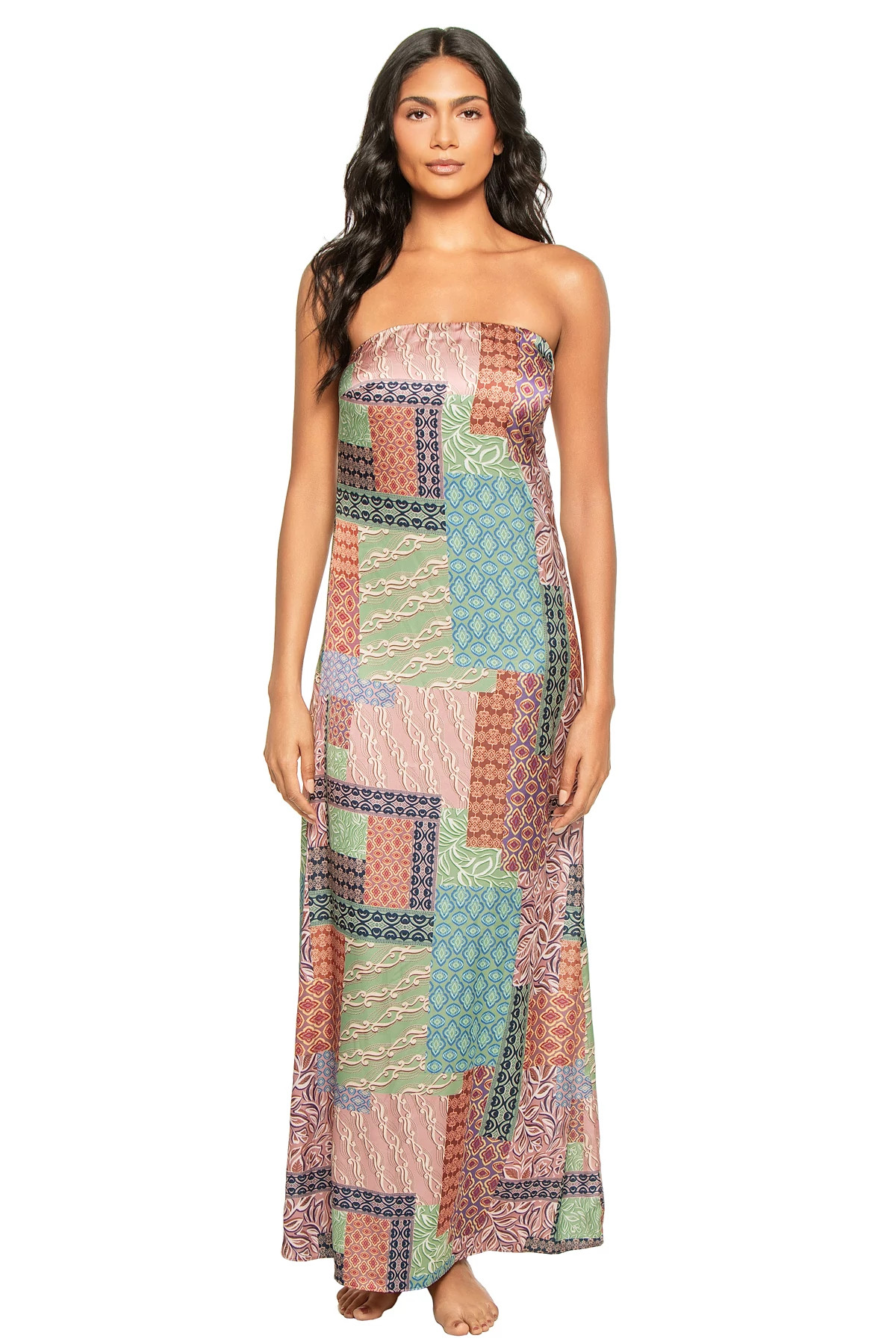 OASIS PATCHWORK Amal Patchwork Strapless Maxi Dress image number 1