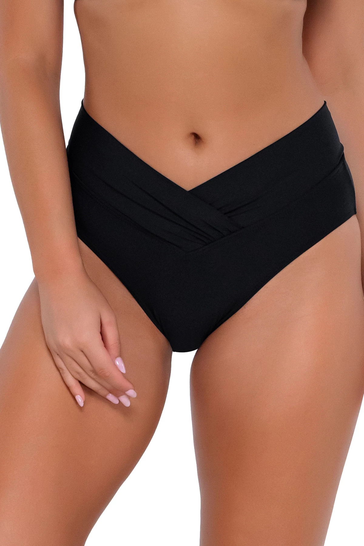 BLACK Summer Lovin' V-Front Banded High Waist Bikini Bottom image number 1