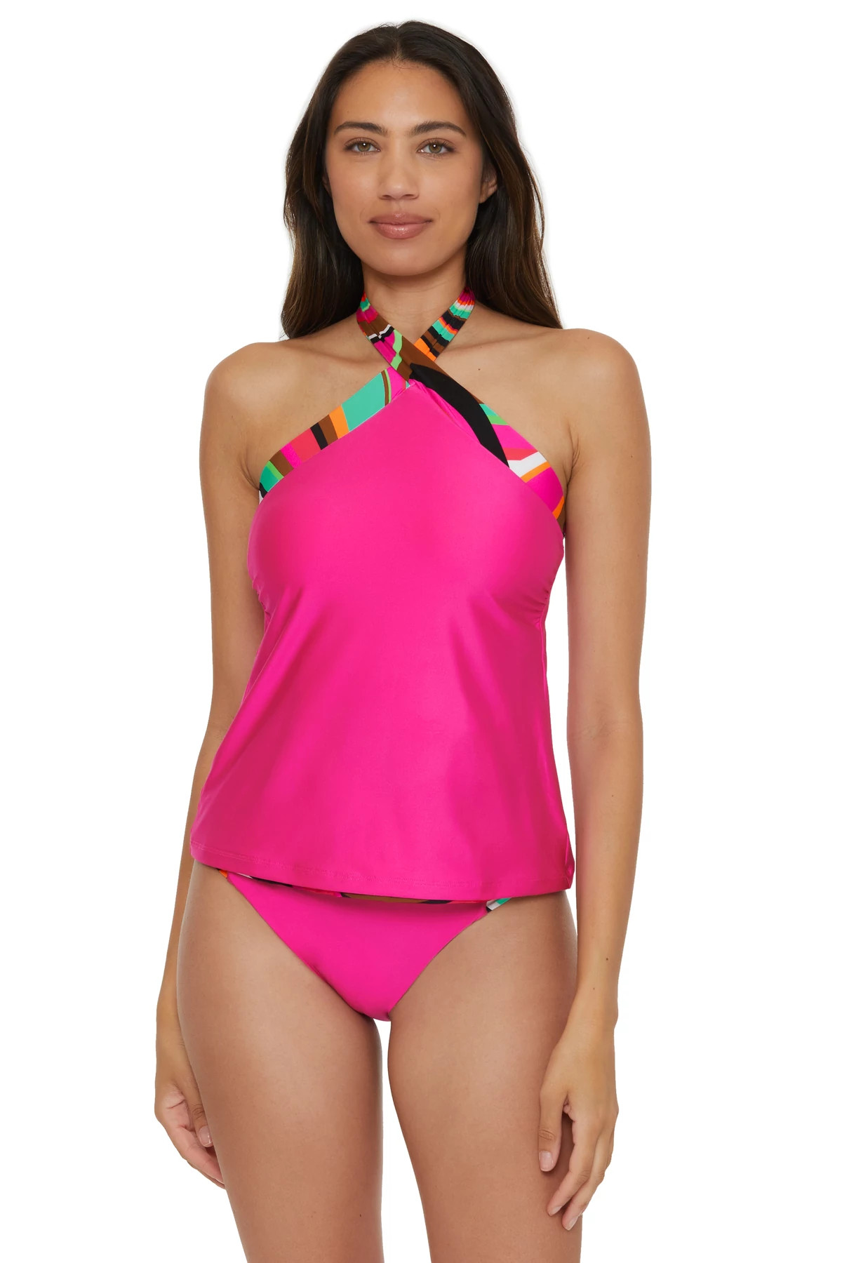 MULTI Swoop Reversible Halter Tankini Top image number 2