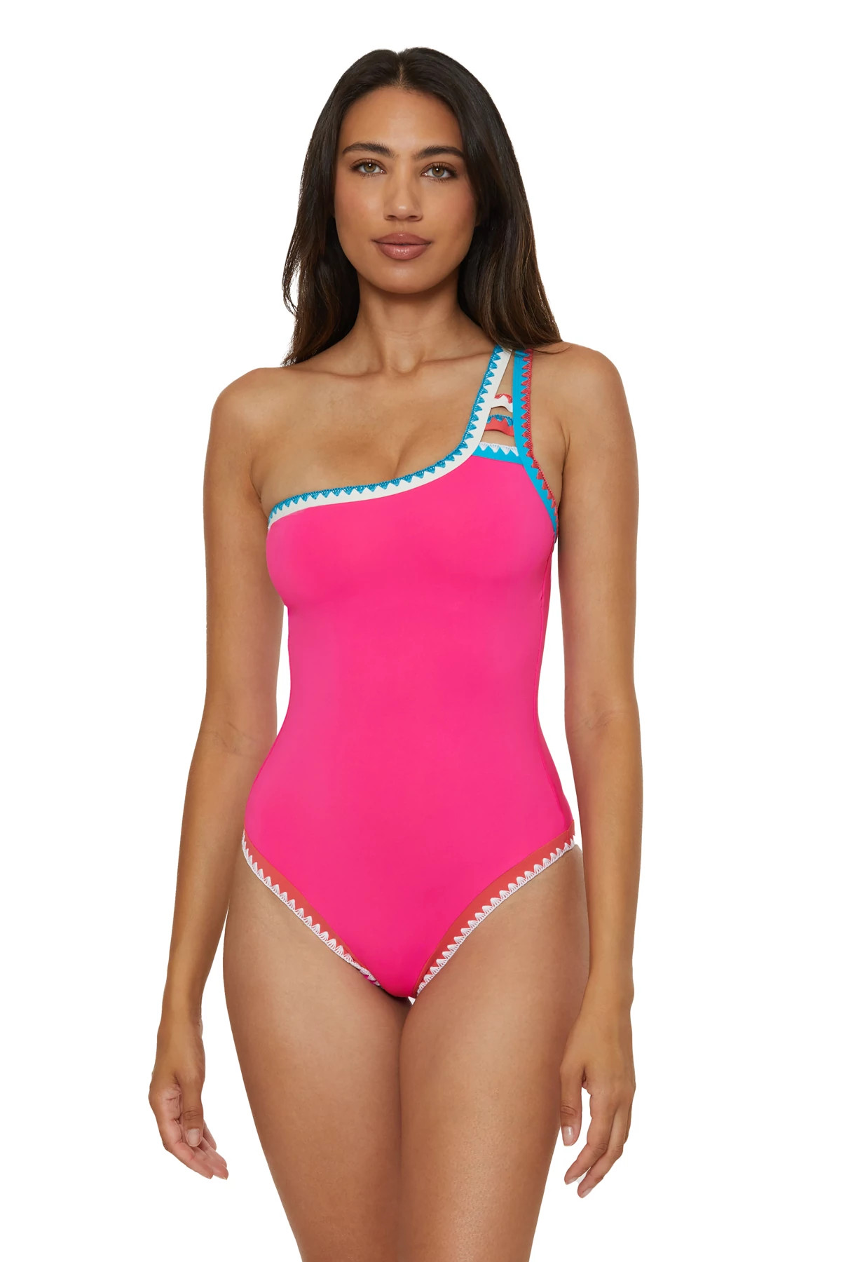 CANDY PINK Asymmetrical One Piece Swimsuit image number 1