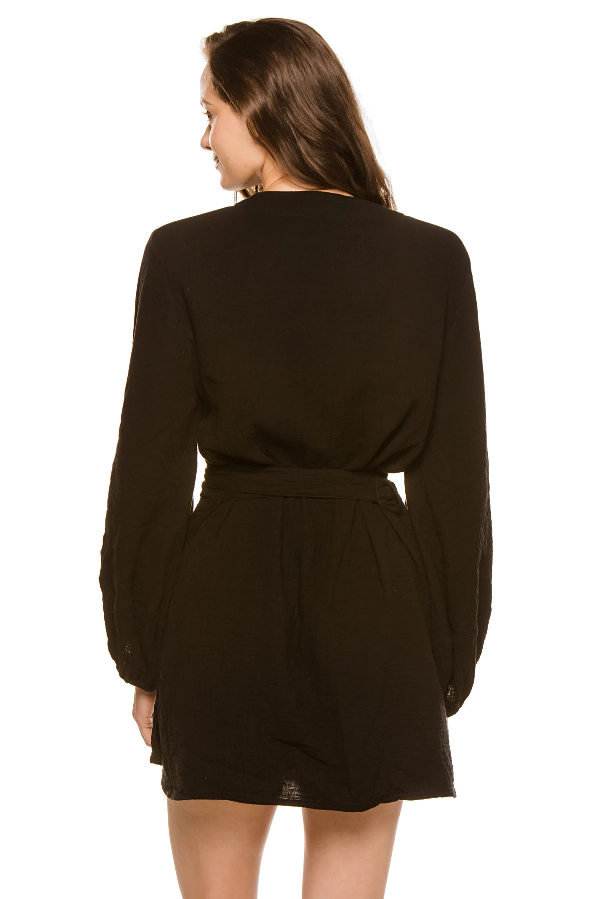BLACK Emmie Long Sleeve Wrap Short Dress image number 2