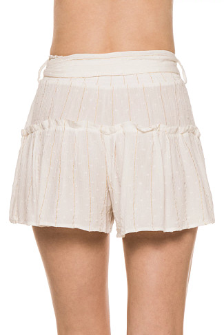 WHITE Metallic Ruffle Shorts