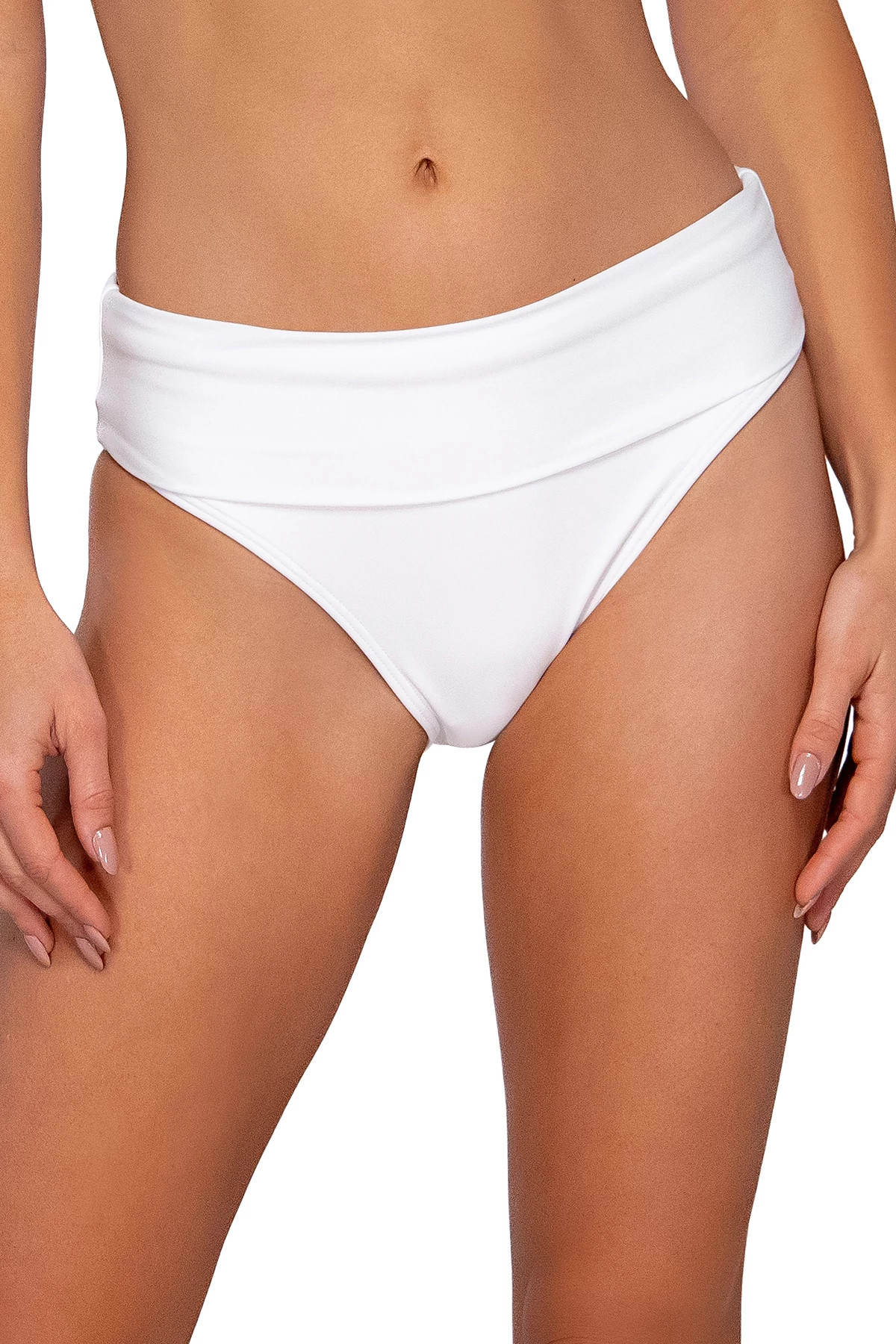 WHITE LILY Banded Foldover High Waist Bikini Bottom image number 2