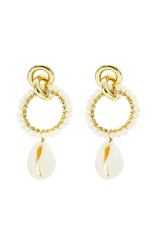 WHITE/GOLD Cowrie Shell Link Earrings