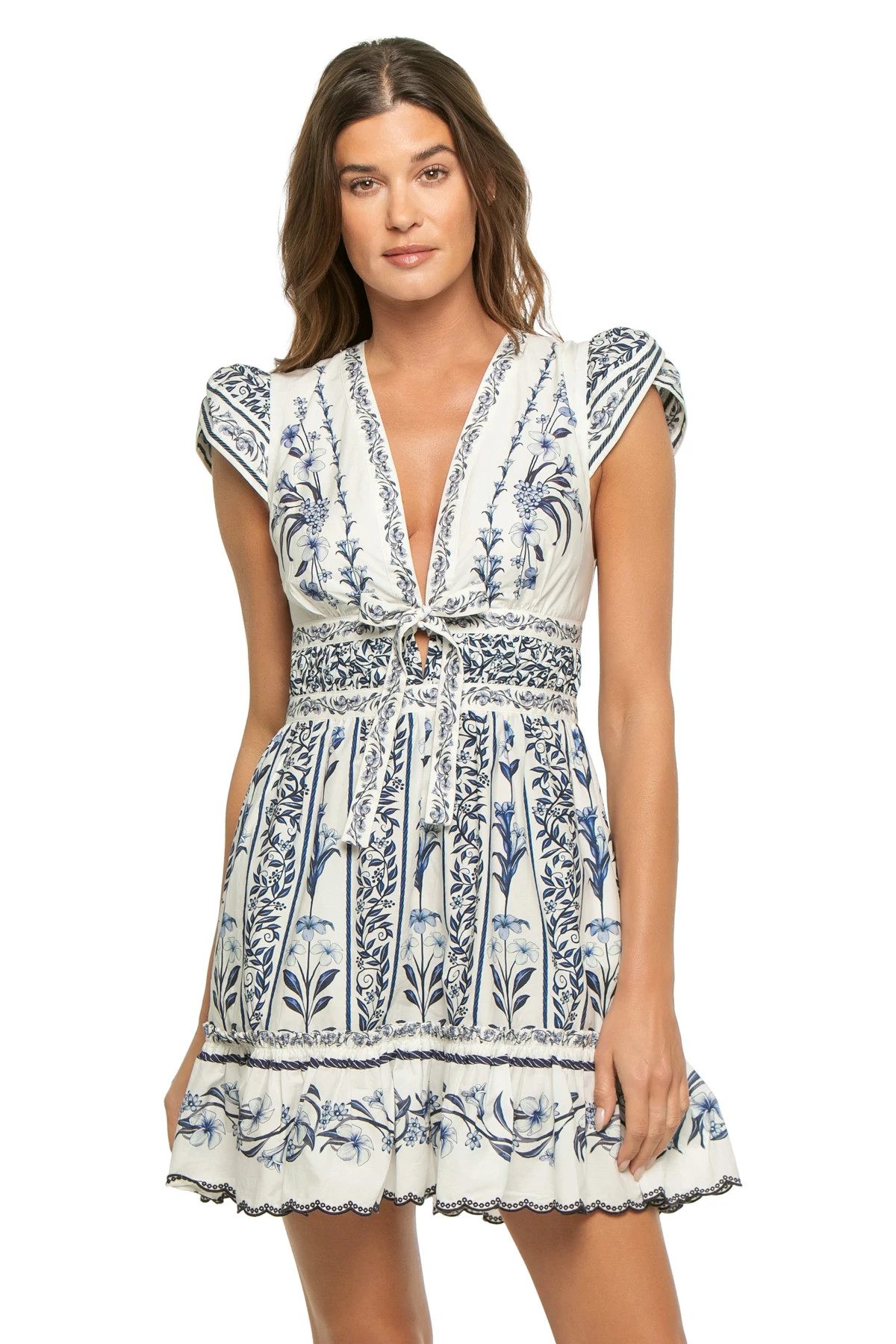 FLOWERS ARCH OFF-WHITE Flowers Arch Cotton Plunge Mini Dress image number 1