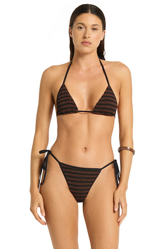 CAROB/BLACK DOT STRIPE Triangle Bikini Top