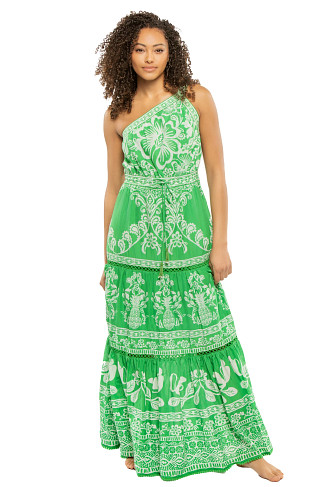 SWEET GARDEN GREEN Asymmetrical Maxi Dress