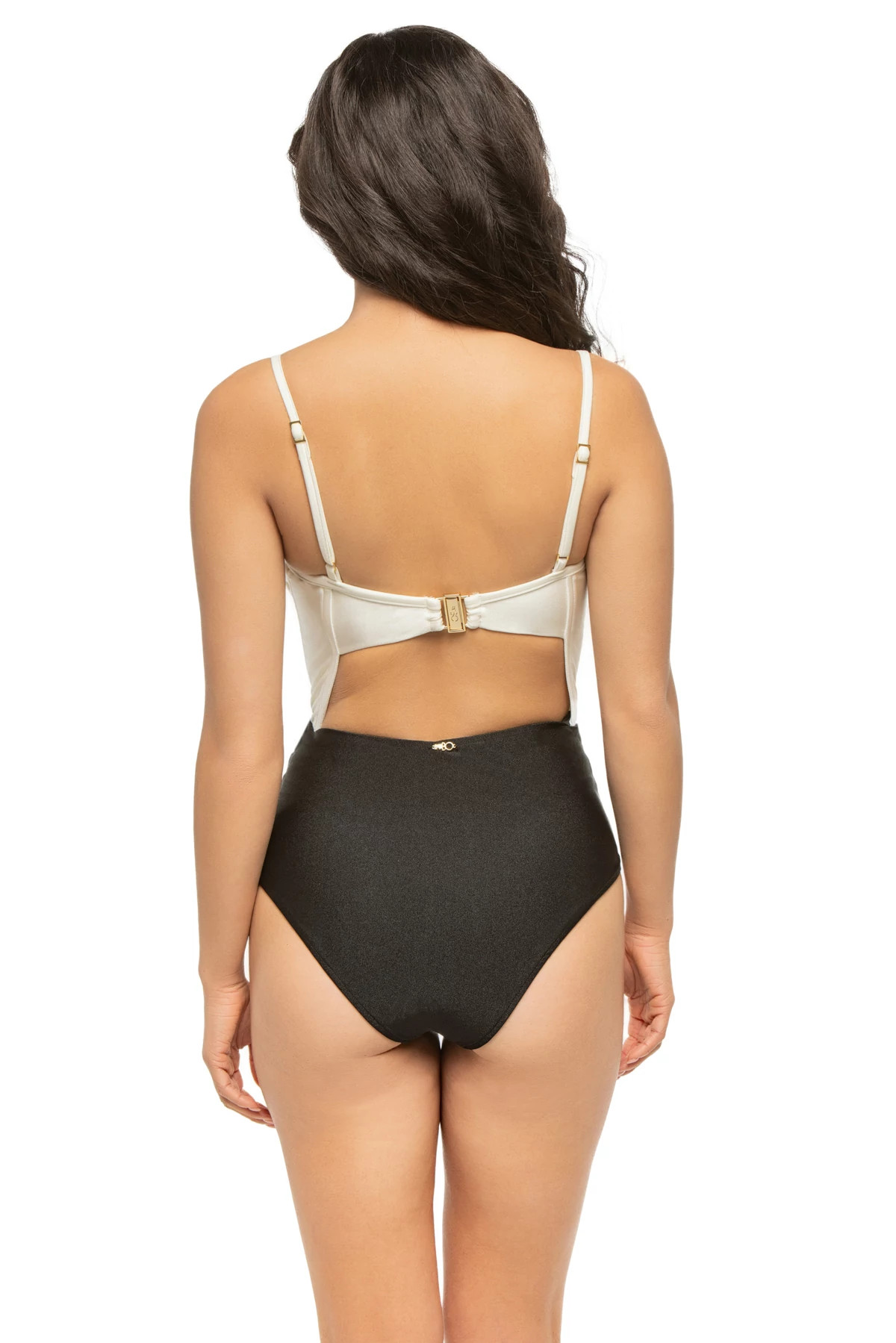 BLACK/WHITE Color Block Corset One Piece Swimsuit image number 2
