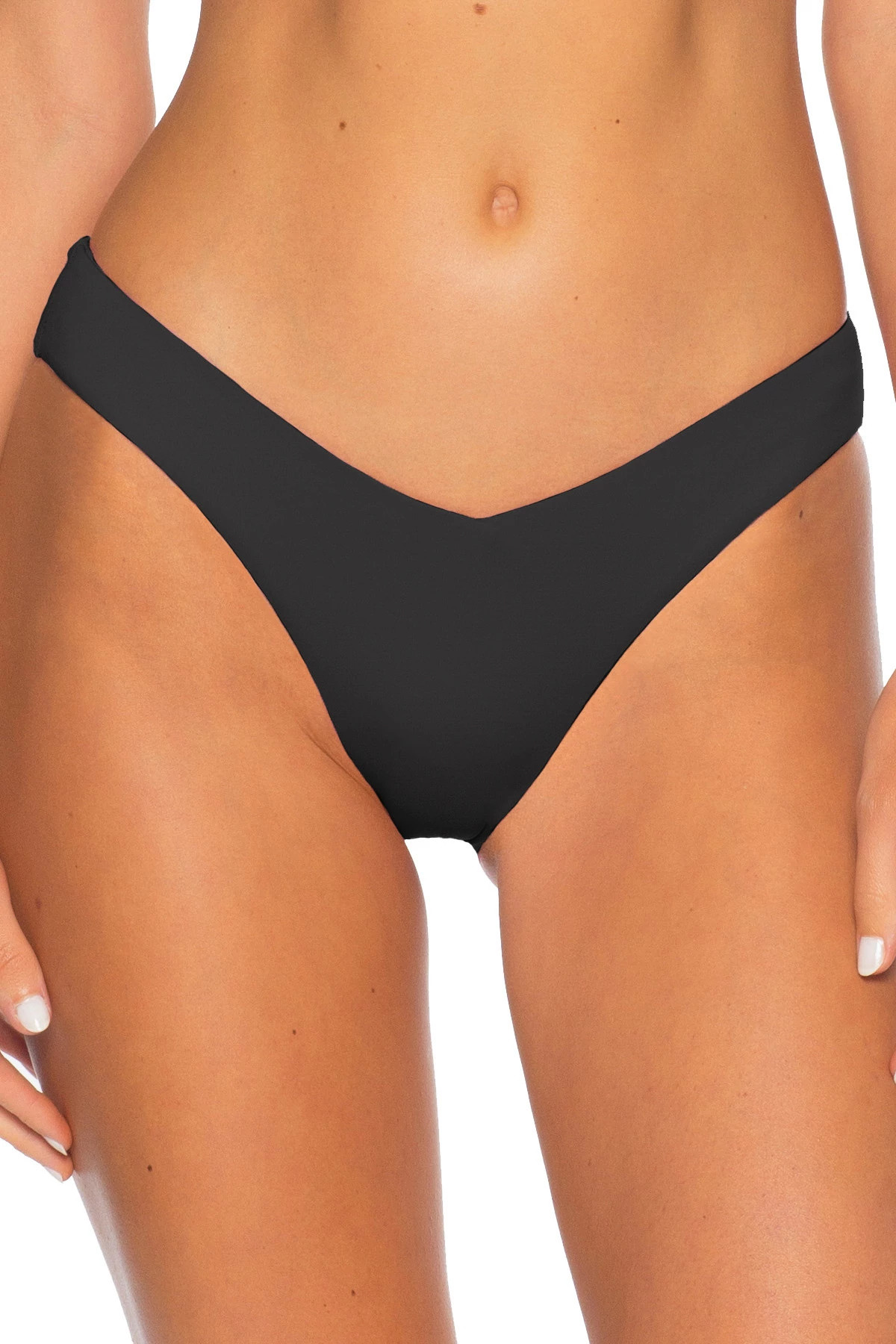 BLACK V-Front Brazilian Bikini Bottom image number 1