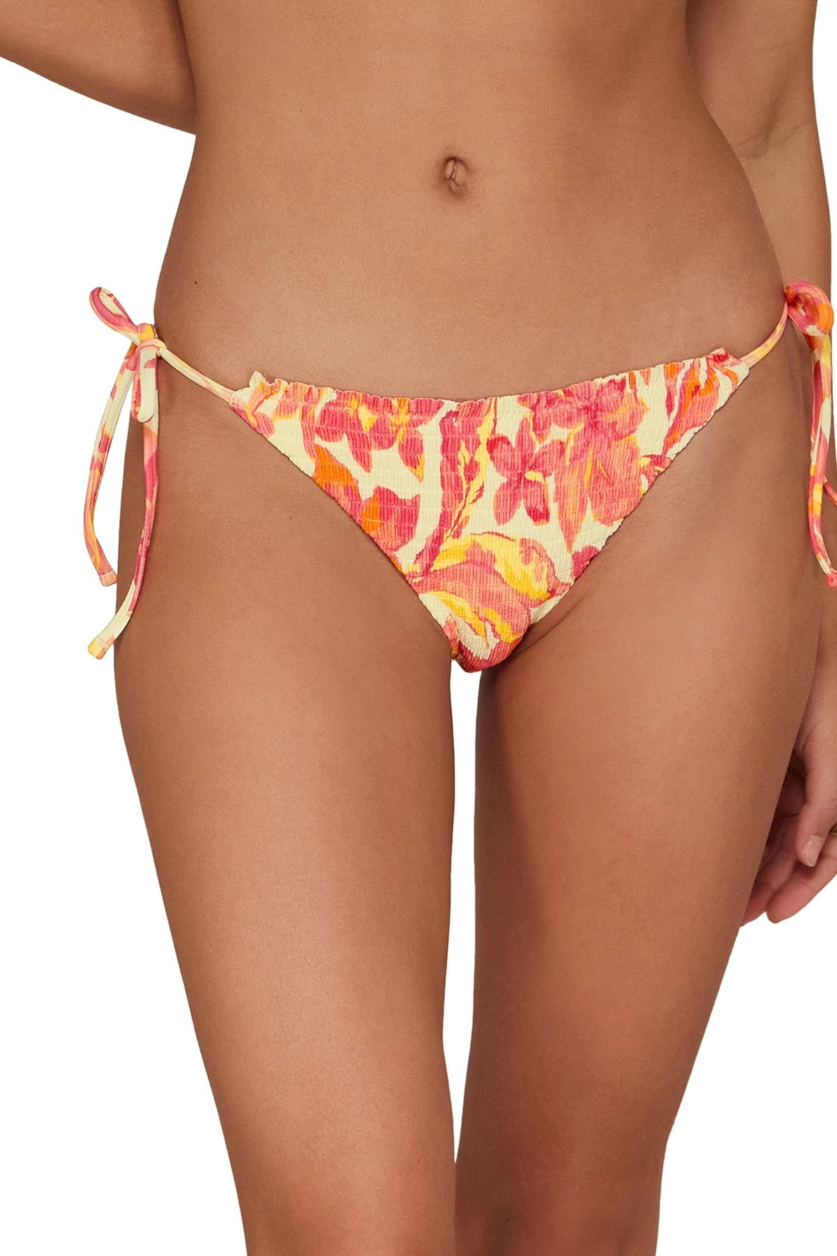 ISLAND CORAL CRINKLE RIB Kali Tie Side Hipster Bikini Bottom image number 1