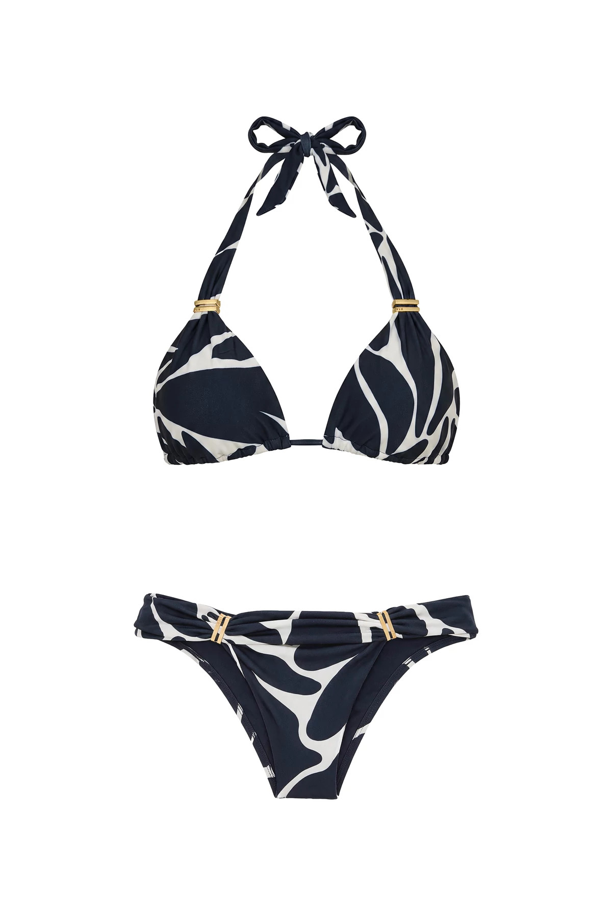 LEAFSCAPE BLUE Bia Leaf Print Halter Bikini Top image number 3