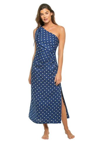 NAVY YELLOW Lily Linen Asymmetrical Midi Dress