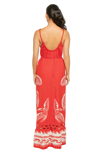 MAJESTIC COCONUT TREE RED Majestic Coconut Linen Maxi Dress