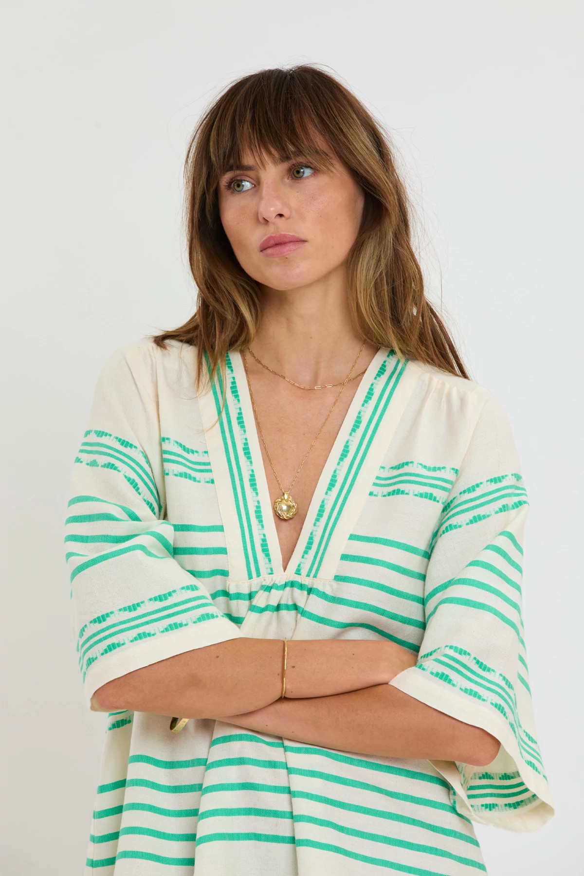 CHEREKA GREEN Belkis V Neck Caftan image number 4