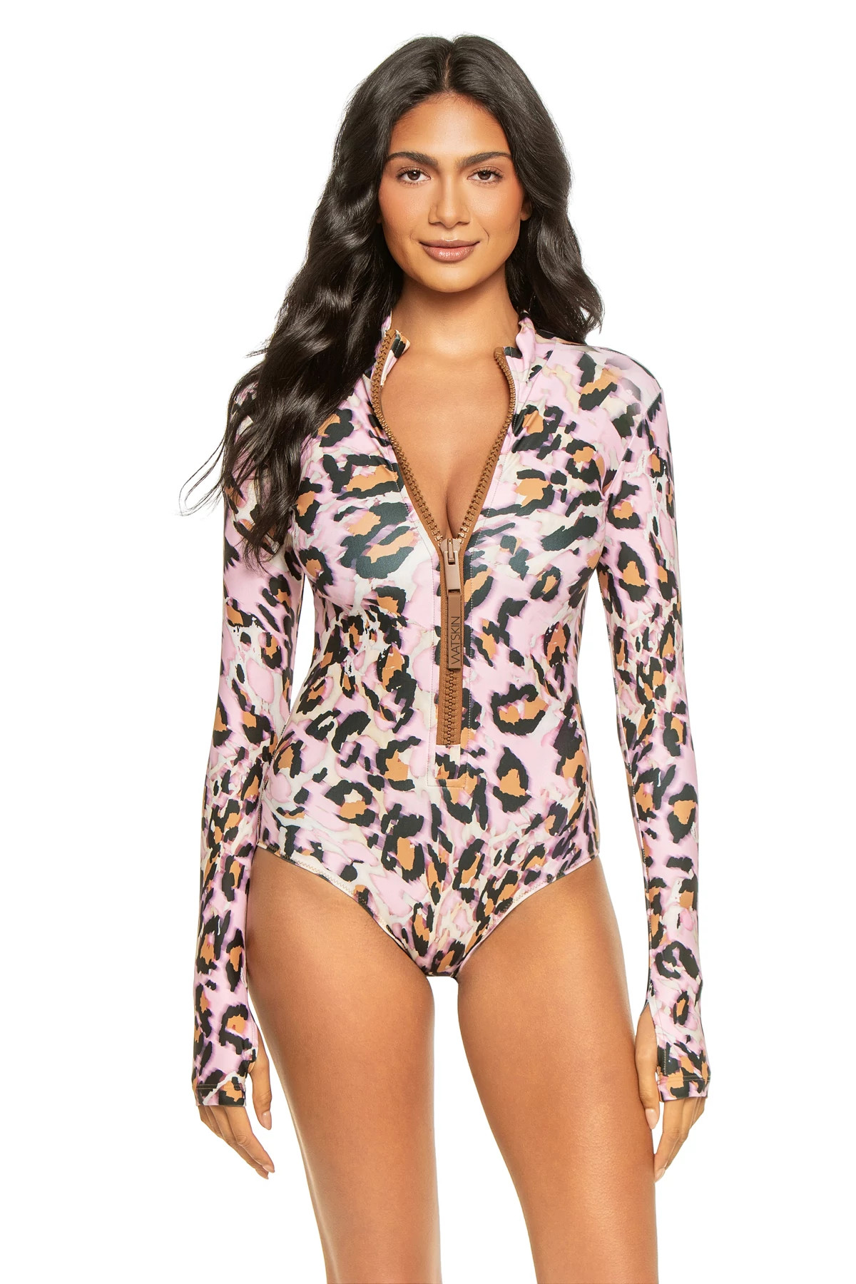 PINK LEOPARD Ryann Long Sleeve Surf Bodysuit image number 1