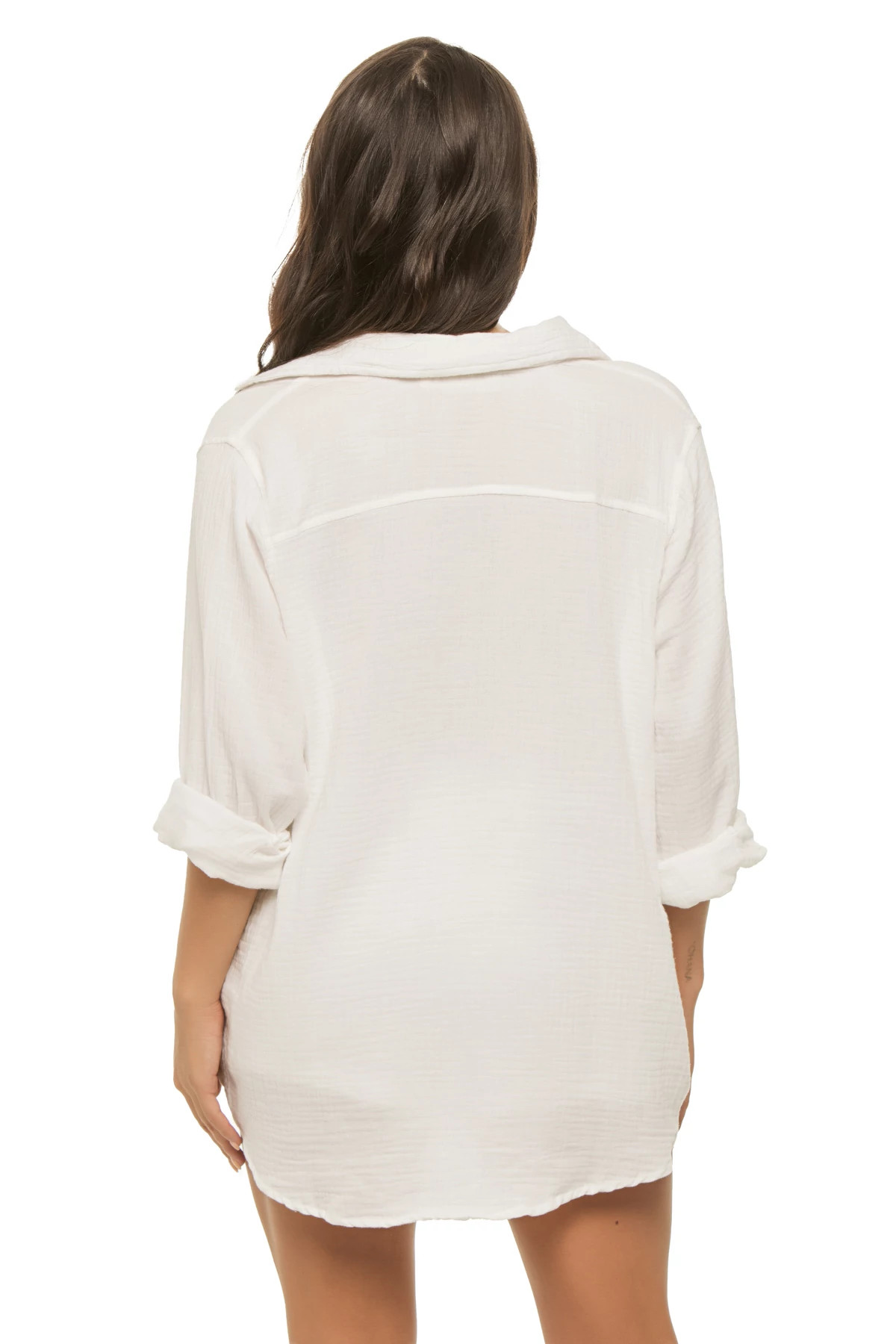 WHITE Gauze Button Up Boy Shirt image number 2