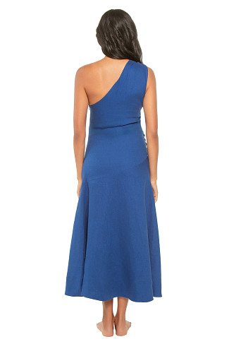 BLUE Linen One Shoulder Maxi Dress