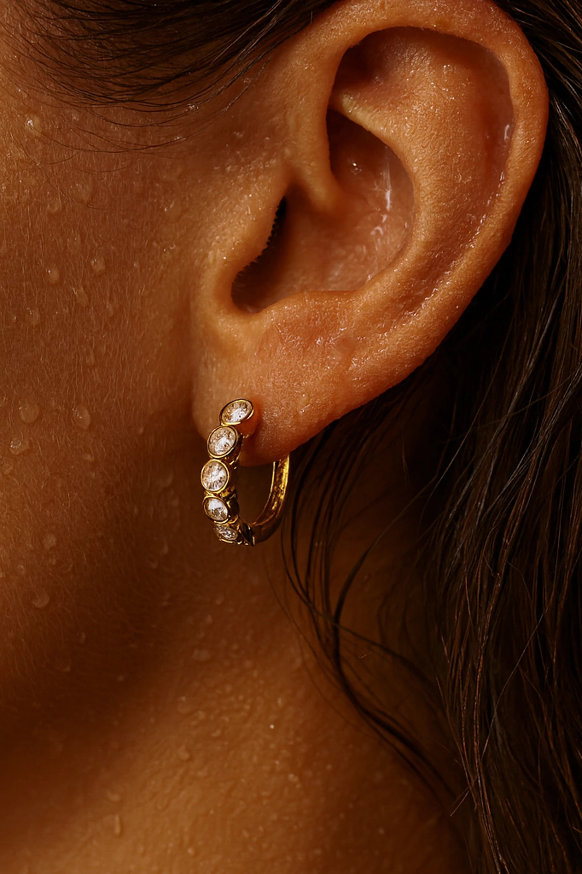 GOLD Varra Cubic Zirconia Huggie Earrings image number 2