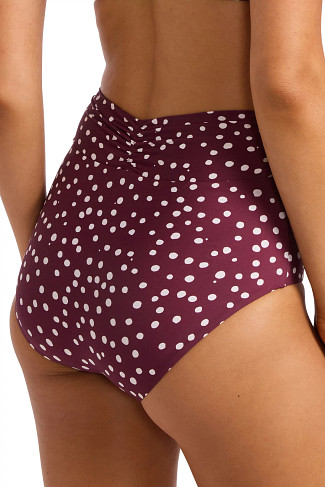 DARK BURGUNDY Dot Print High Waist Bikini Bottom