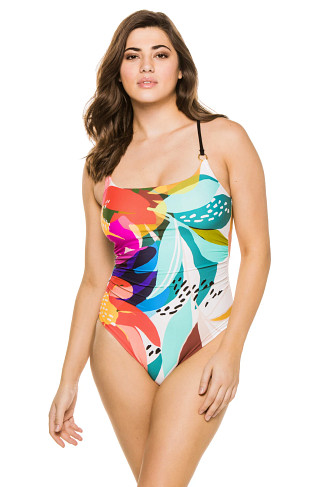 MULTI Eclectic Mio Over The Shoulder One Piece Swimsuit