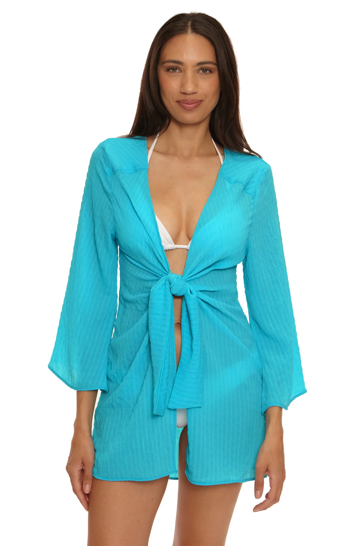 TURQUOISE Nashville Textured Kimono Cover Up image number 1