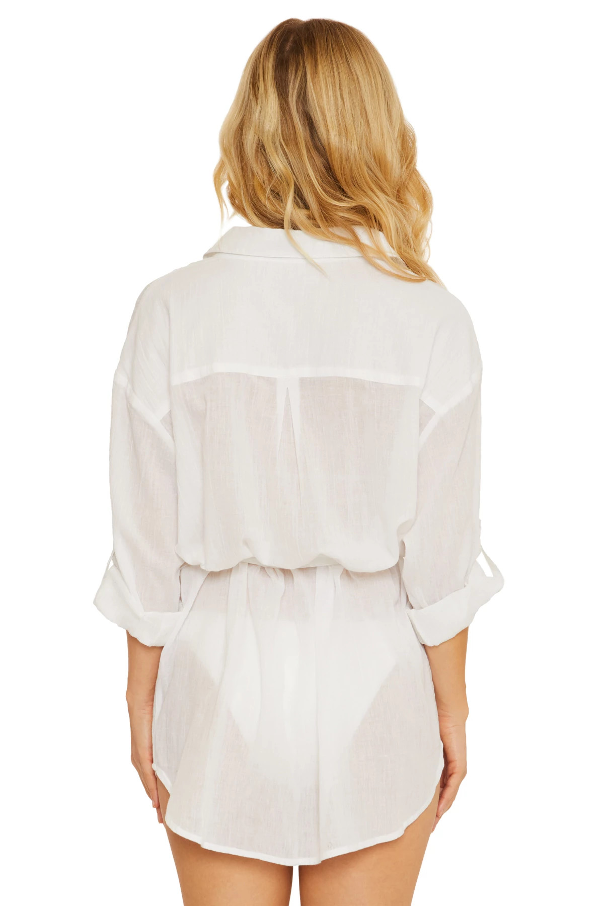 WHITE Gauzy Button Up Shirt Dress image number 2