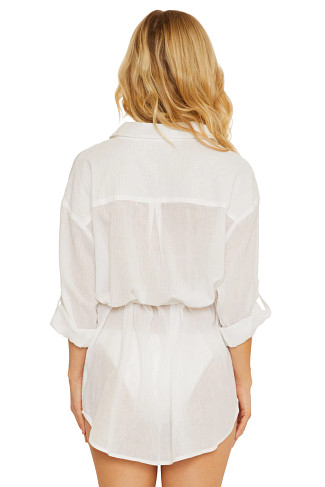 WHITE Gauzy Button Up Shirt Dress