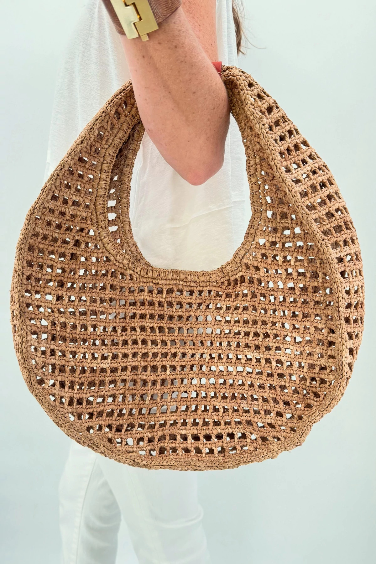 NATURAL Isla Raffia Open Weave Hobo Bag image number 3