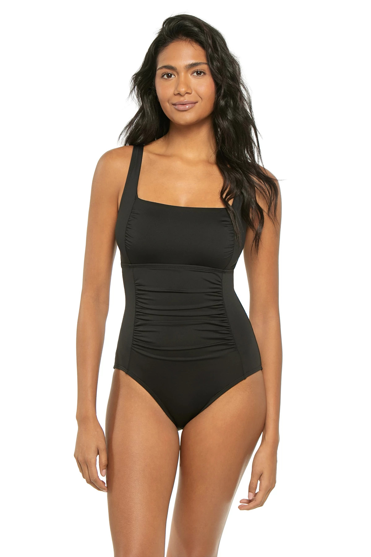 BLACK Shirred One Piece Swimsuit image number 1