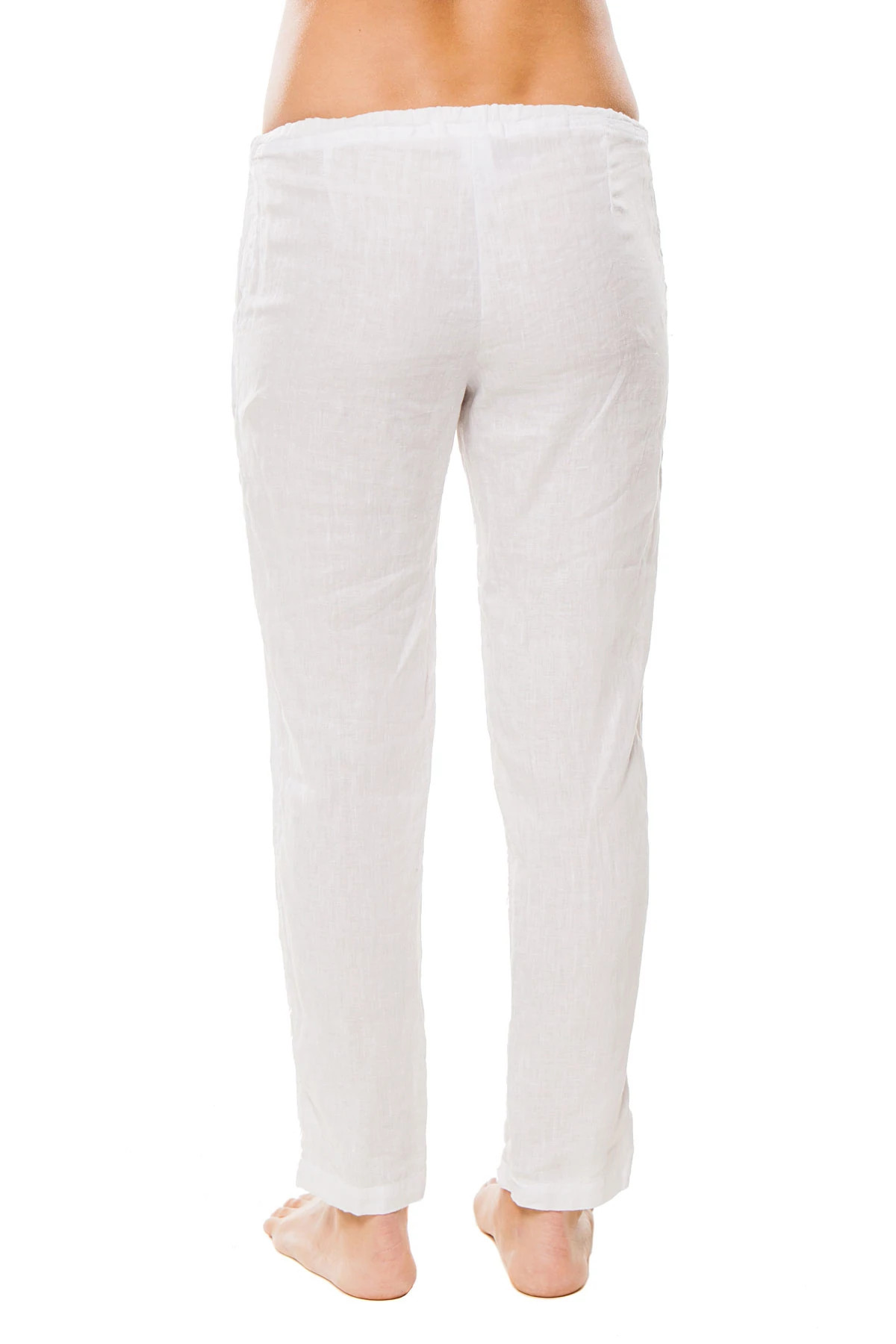 WHITE Linen Pants With Pockets image number 2