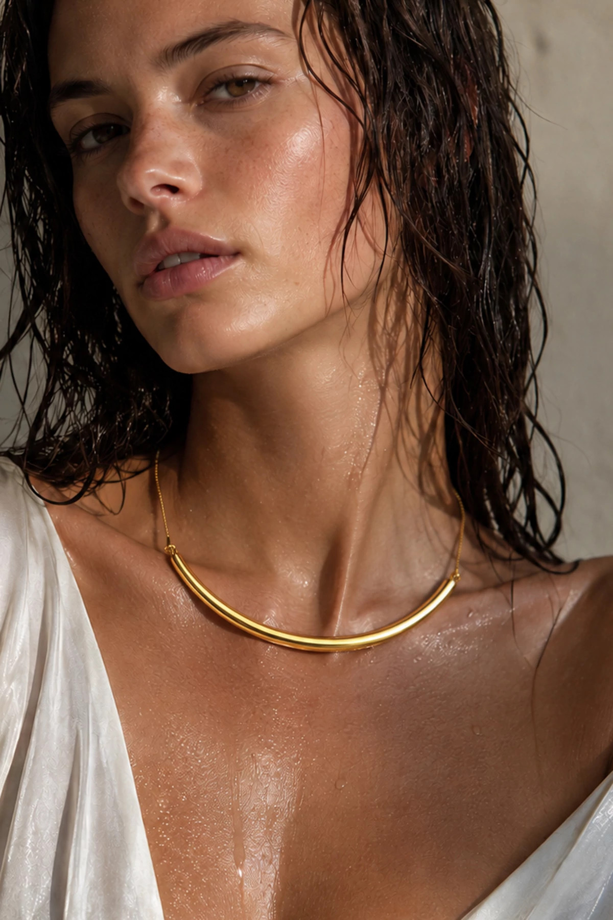 GOLD Shira Curved Bar Snake Chain Necklace image number 2