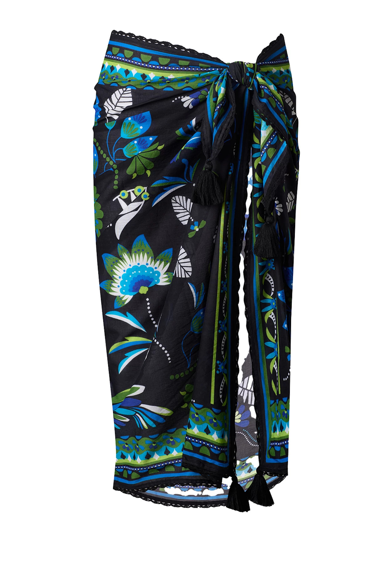 BLACK/MULTI Tropical Print Cotton Pareo image number 7