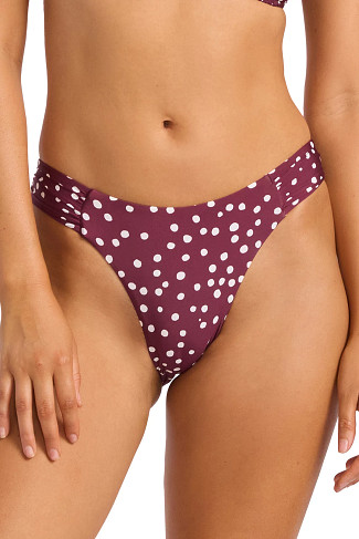 DARK BURGUNDY Dot Print Hipster Bikini Bottom