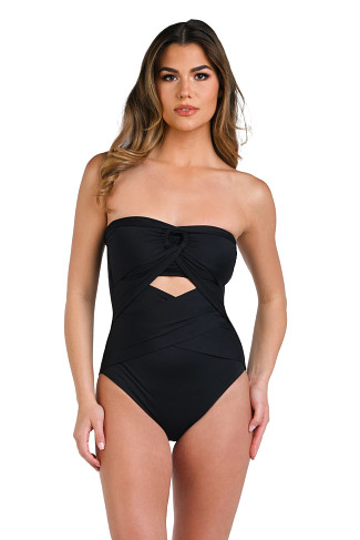 BLACK Convertible Draped Bandeau One Piece Swimsuit