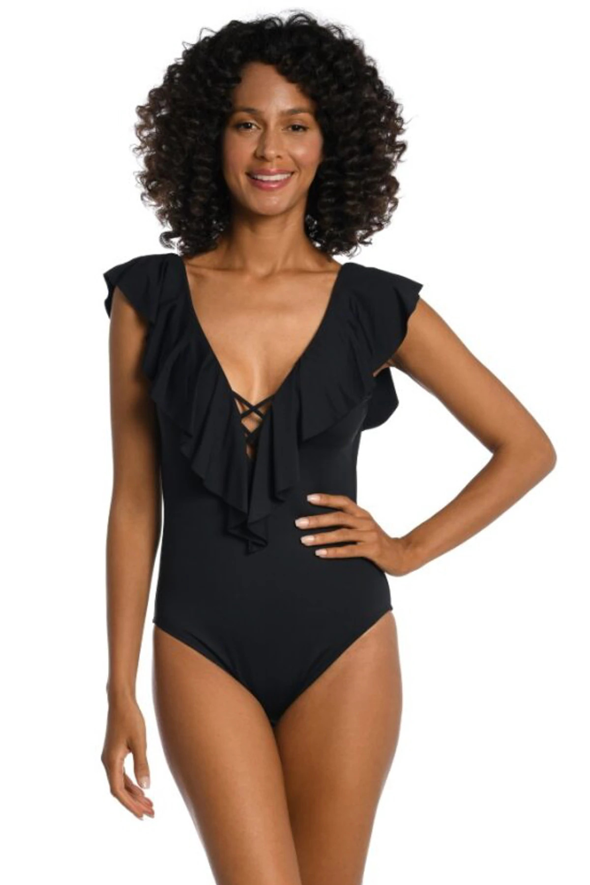 BLACK Plunge One Piece Swimsuit image number 1