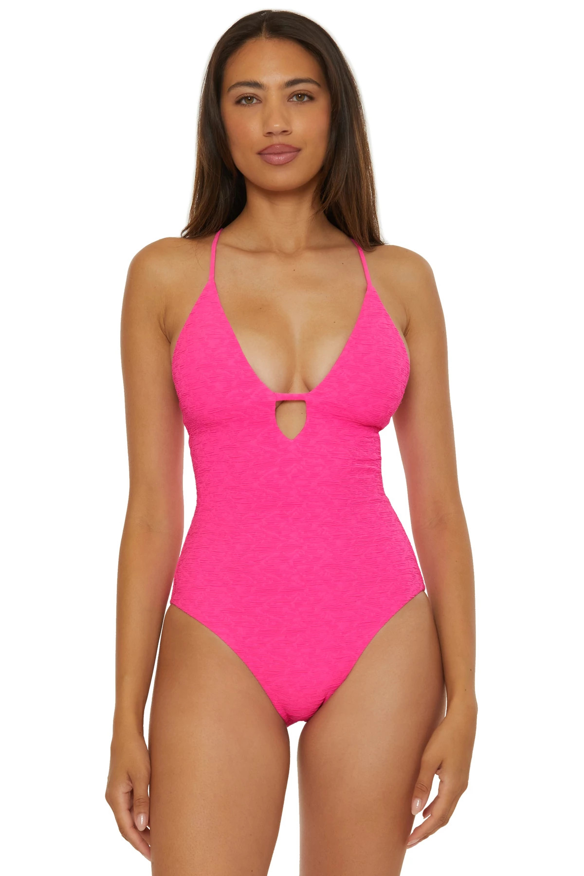 LOVE ALL PINK Indio Plunge One Piece Swimsuit image number 1