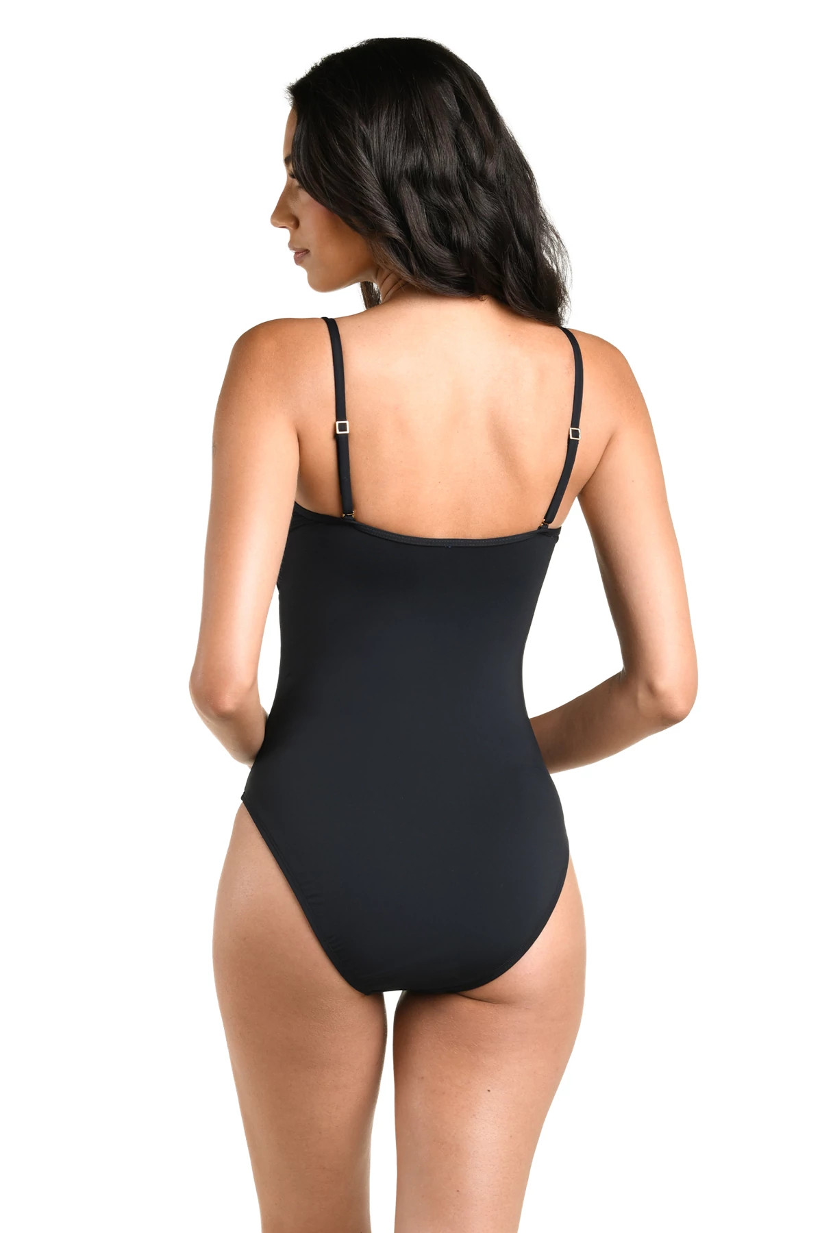 BLACK Ruched Bandeau One Piece Swimsuit image number 4