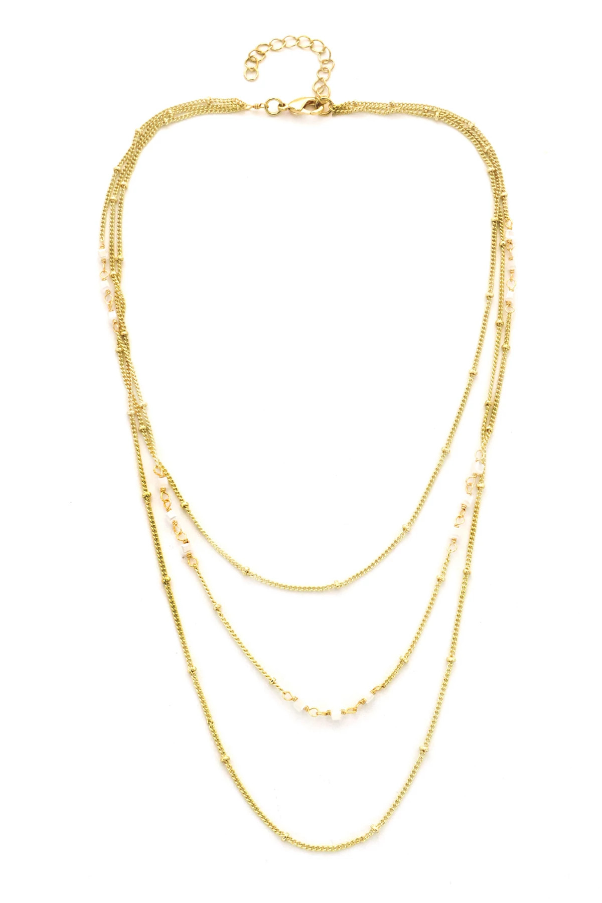 GOLD White Crystal Layered Necklace image number 1