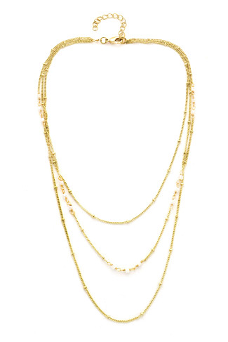 GOLD White Crystal Layered Necklace