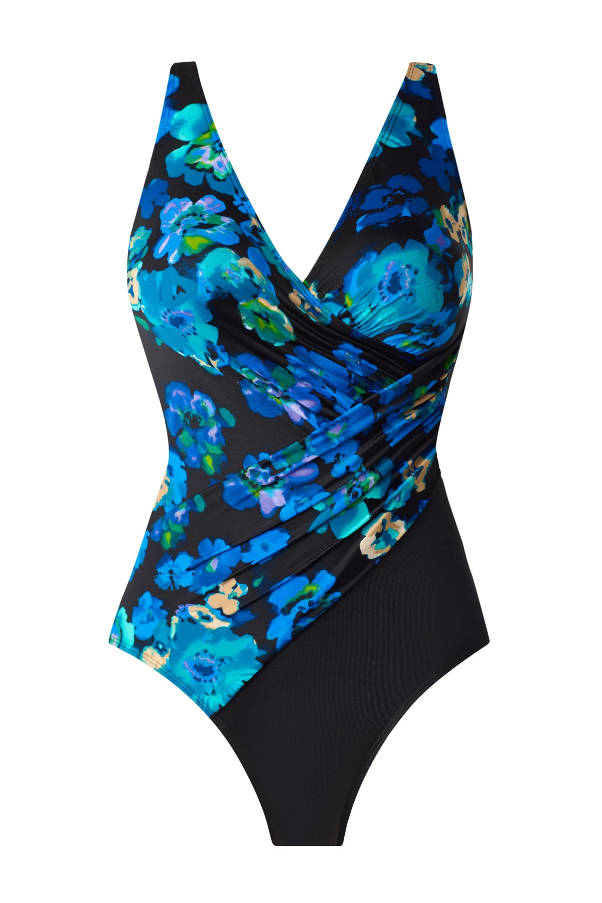 BLACK/MULTI Oceanus Draped One Piece Swimsuit image number 5