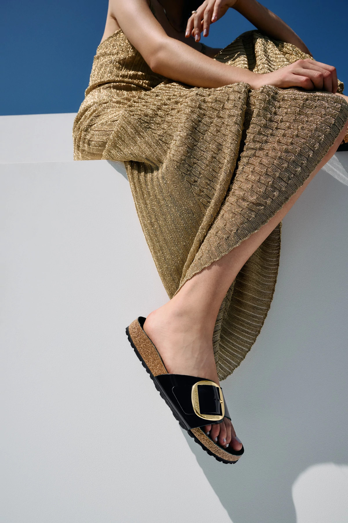 HIGH SHINE BLACK Madrid Big Buckle Slides image number 5