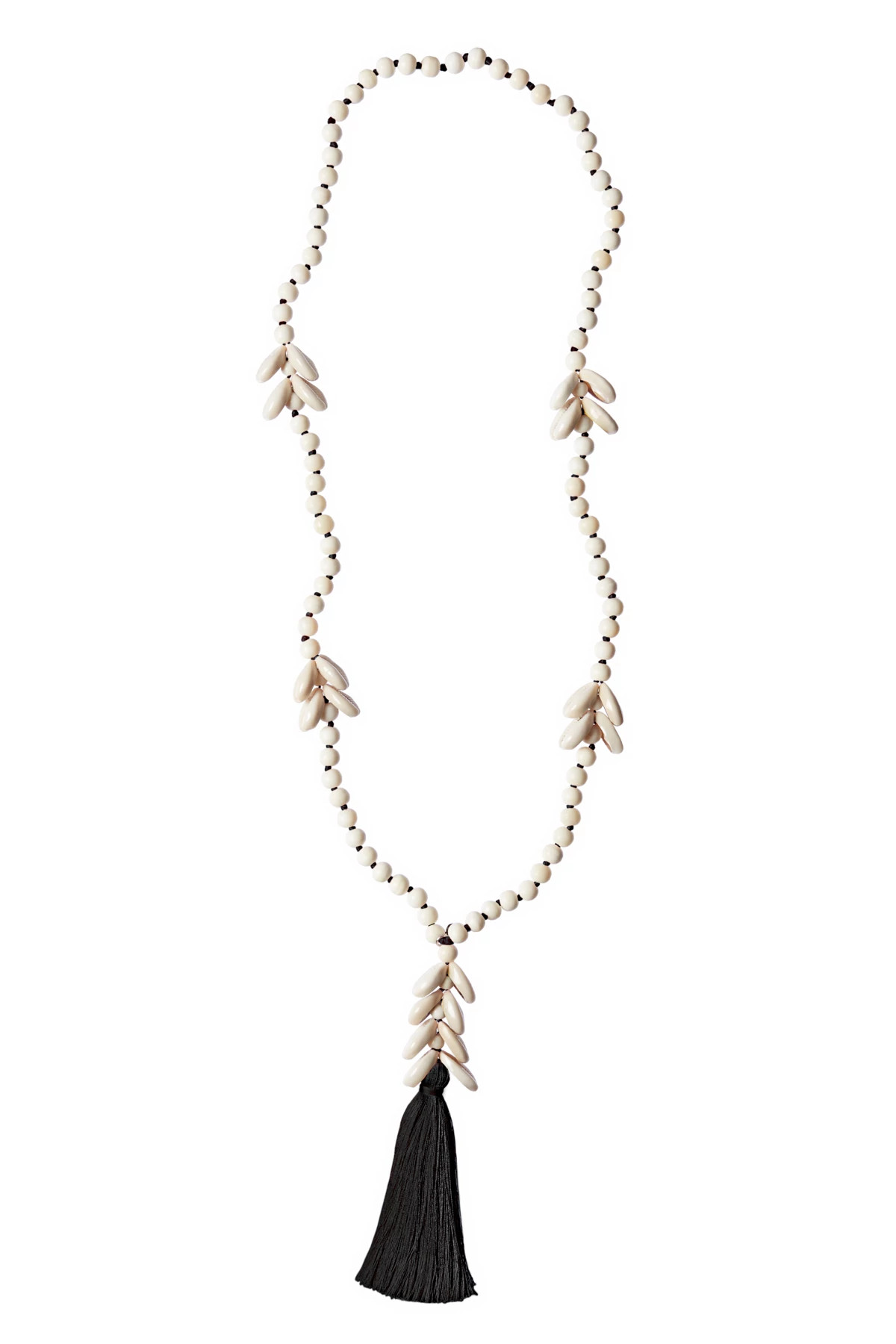 BLACK Spaced Cowrie Tassel Necklace image number 1