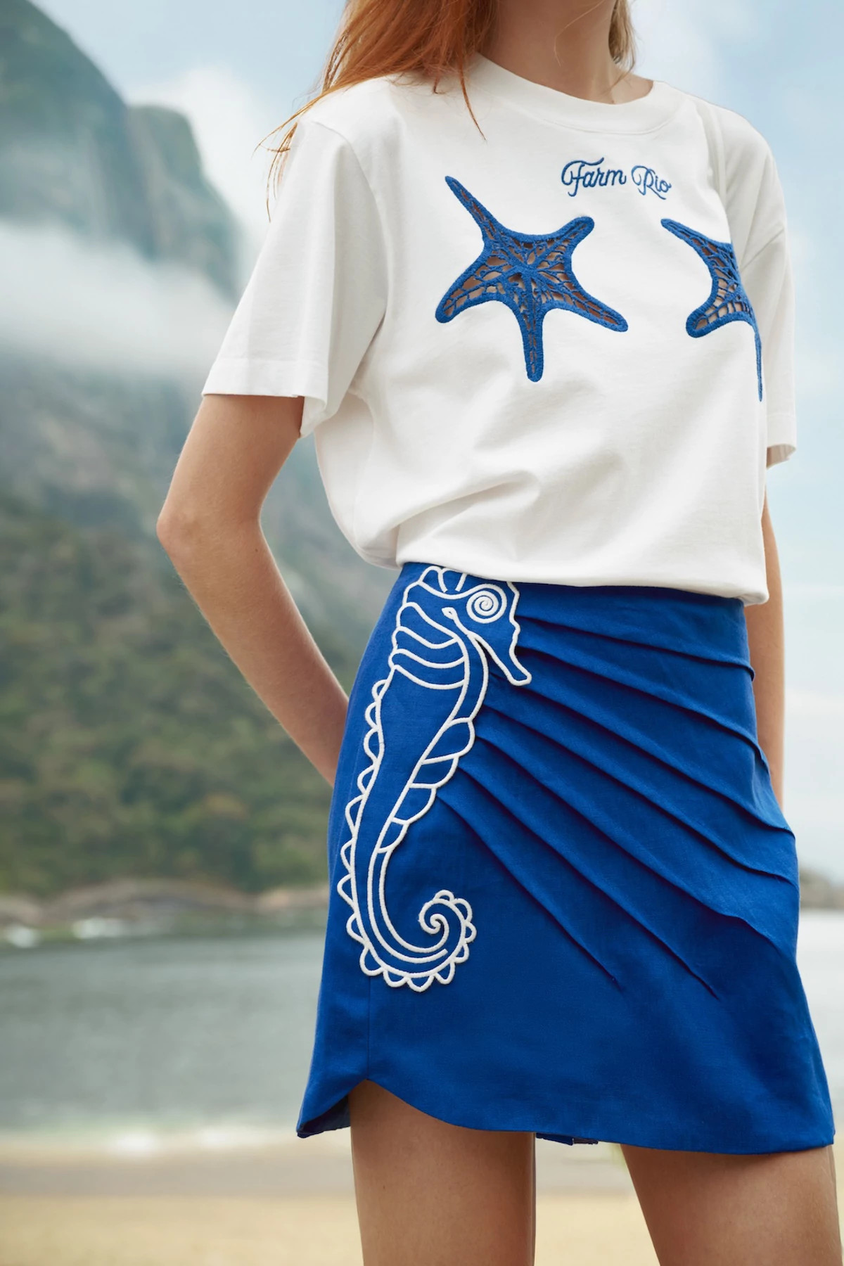BLUE Linen High Rise Pleated Mini Skirt image number 4