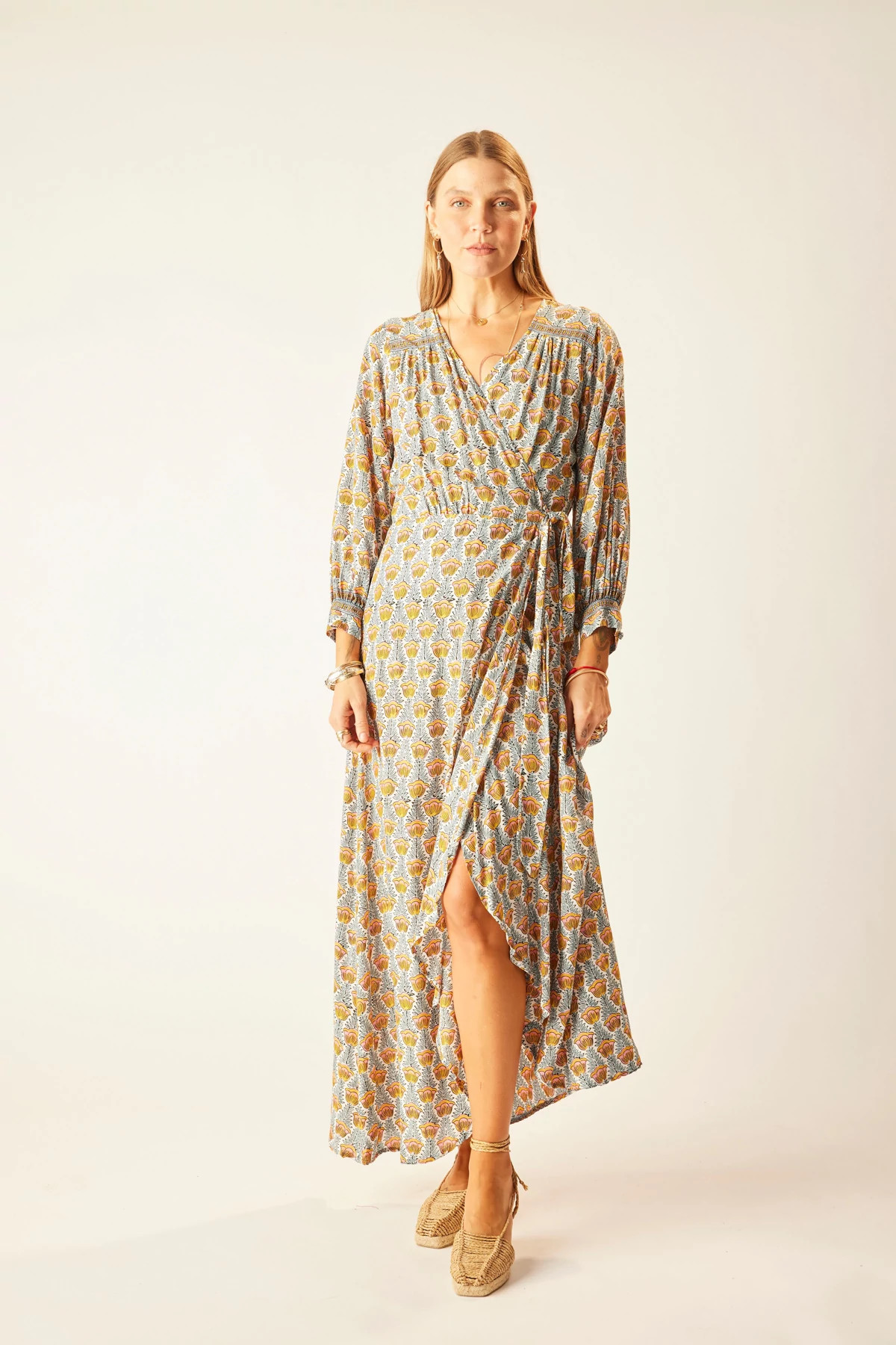 TULIP PRINT FRENCH BLUE Kate Wrap Maxi Dress image number 3