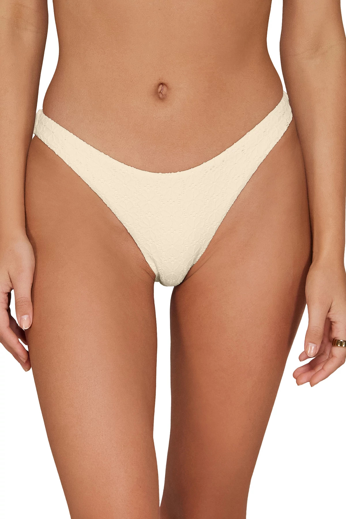 CREAM DAISY EYELET Maddie Brazilian Bikini Bottom image number 1