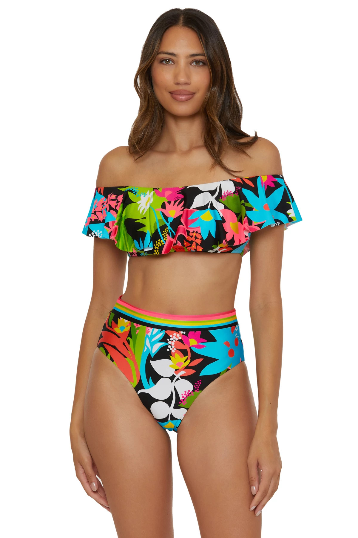 MULTI Off-The-Shoulder Ruffle Bandeau Bikini Top image number 1