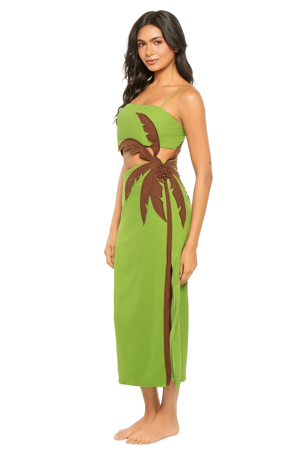 GREEN Palm Tree Cut-Out Midi Dress image number 3
