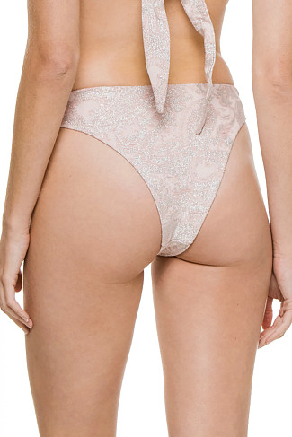 PINK/SILVER Clara Metallic Knot Tab Side Hipster Bikini Bottom