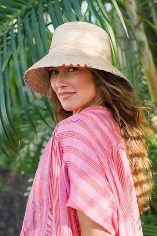 NATURAL Gabriela Straw Whipstitch Bucket Hat